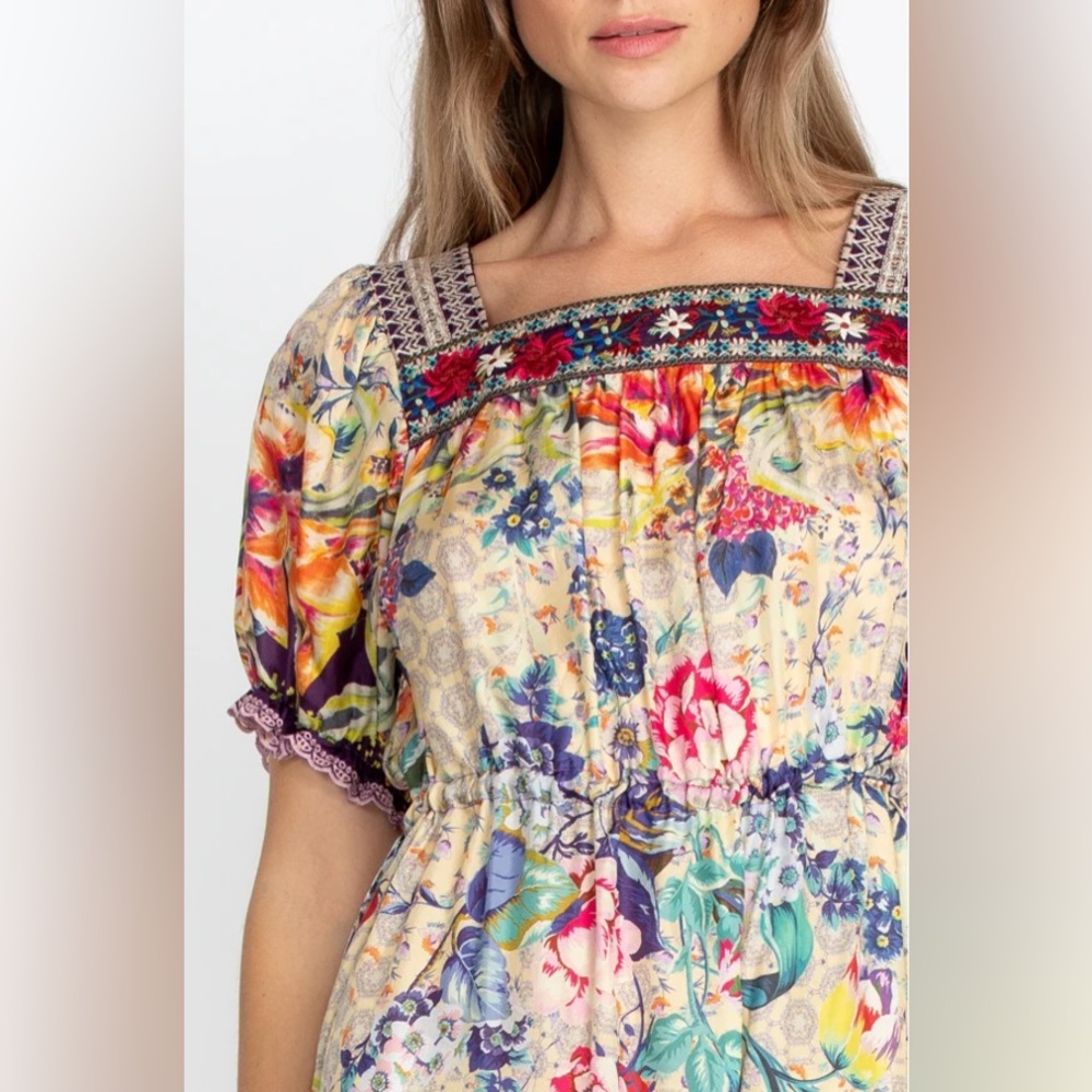 JOHNNY WAS FLORAL TOPIARY RUMI BOHEMIAN SILK DRESS - Picture 7 of 16